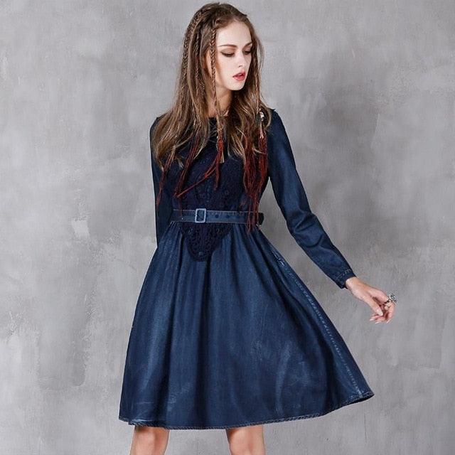 Hollow Out Belted A-Line Free Flowing Dress - TeresaCollections
