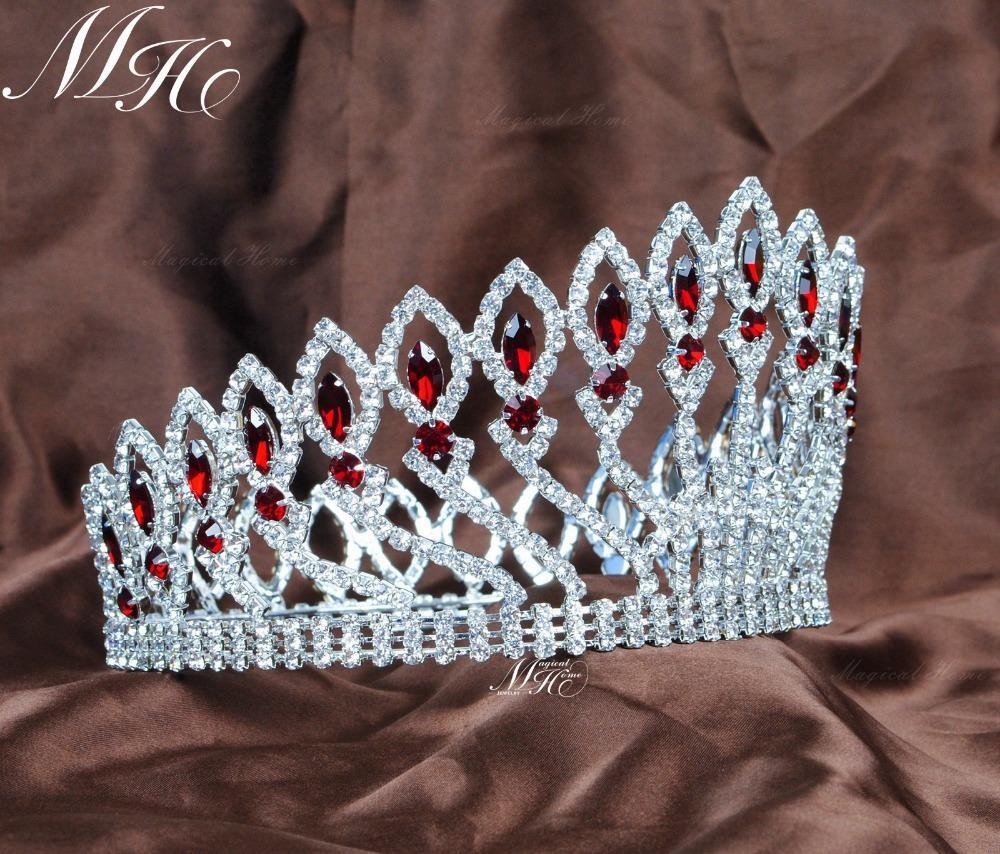 Full Round  Handmade Red Rhinestones Crystal Tiara - TeresaCollections