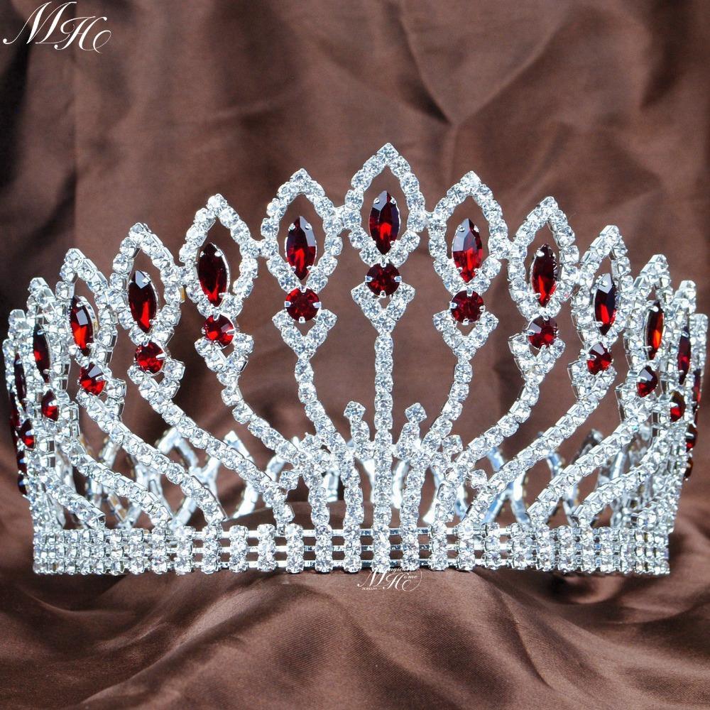 Full Round  Handmade Red Rhinestones Crystal Tiara - TeresaCollections