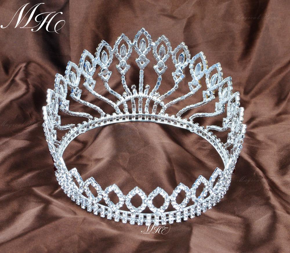 Full Round  Handmade Red Rhinestones Crystal Tiara - TeresaCollections