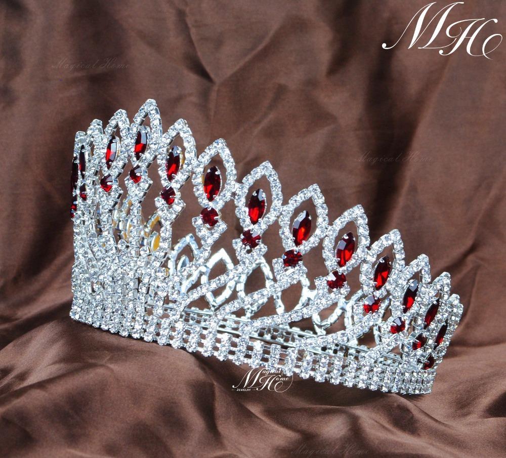 Full Round  Handmade Red Rhinestones Crystal Tiara - TeresaCollections