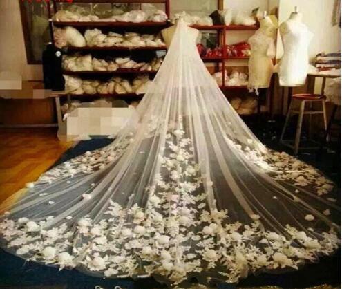 4 Meters Floral Wedding Veils - TeresaCollections