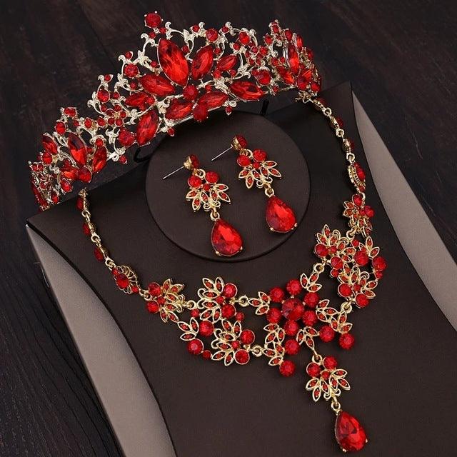 Baroque Gold Color Bridal Vintage Red Crystal Wedding Tiara - TeresaCollections