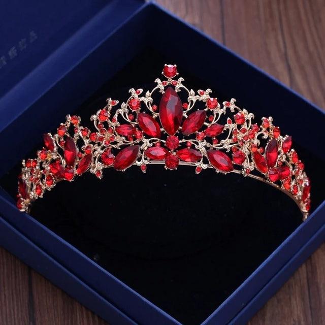 Baroque Gold Color Bridal Vintage Red Crystal Wedding Tiara - TeresaCollections