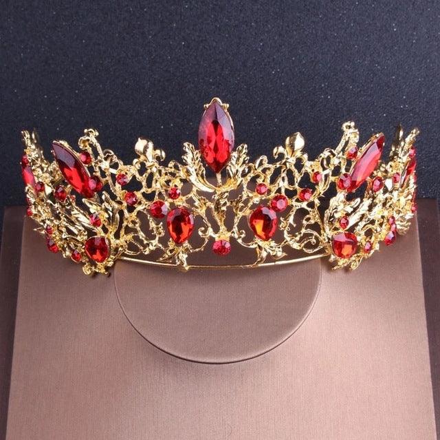 Baroque Vintage Gold Red Crystal Bridal Rhinestone Tiaras - TeresaCollections