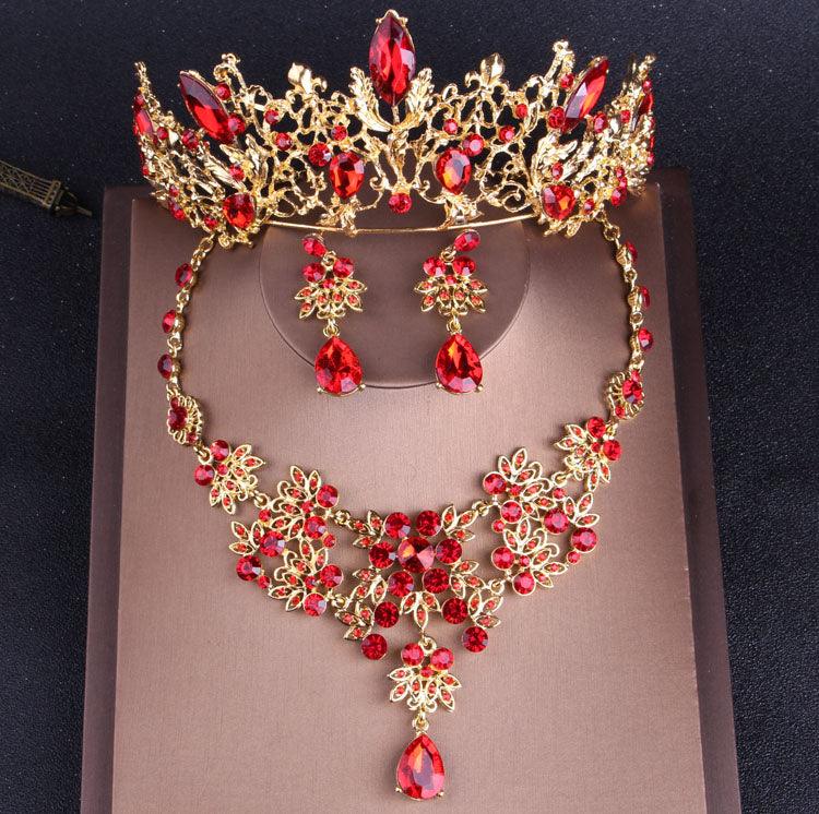 Baroque Vintage Gold Red Crystal Bridal Rhinestone Tiaras - TeresaCollections