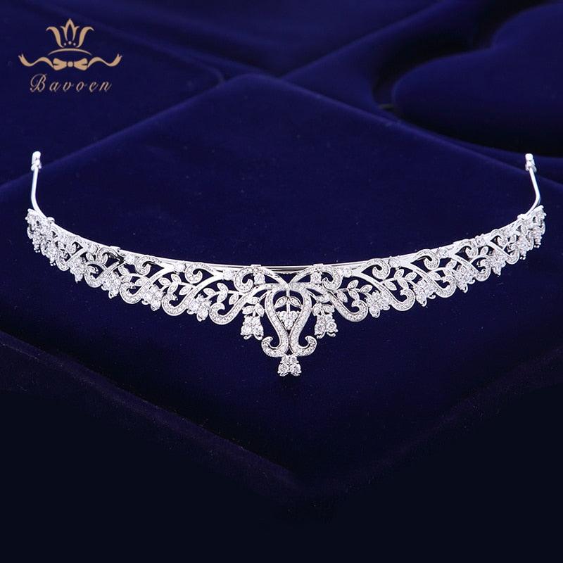 Elegant Leaves Design Zircon Wedding Tiara - TeresaCollections