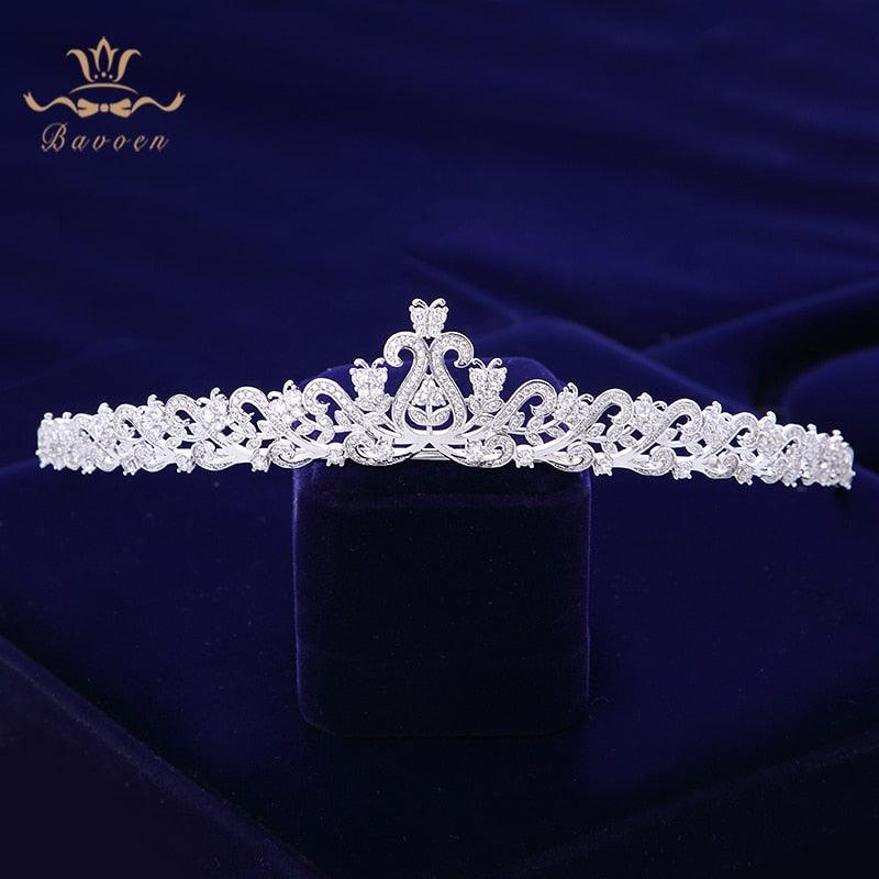 Elegant Leaves Design Zircon Wedding Tiara - TeresaCollections