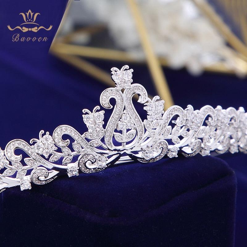 Elegant Leaves Design Zircon Wedding Tiara - TeresaCollections