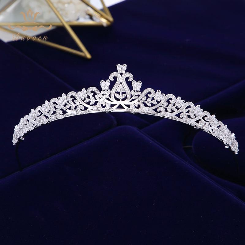 Elegant Leaves Design Zircon Wedding Tiara - TeresaCollections