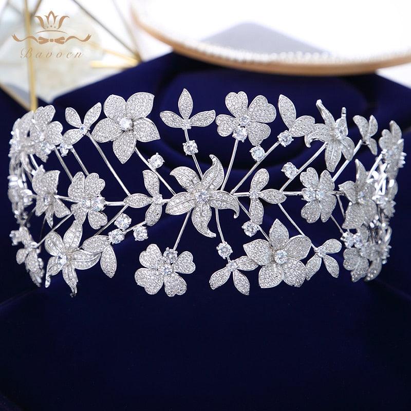 Flower Full Cubic Zircon Tiara - TeresaCollections