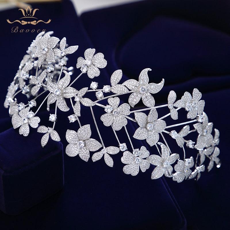 Flower Full Cubic Zircon Tiara - TeresaCollections