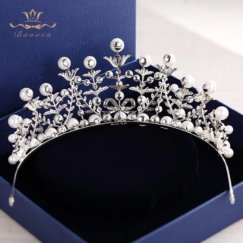 Fresh Water Pearls Wedding Luxury Zircon Crystal Tiara - TeresaCollections