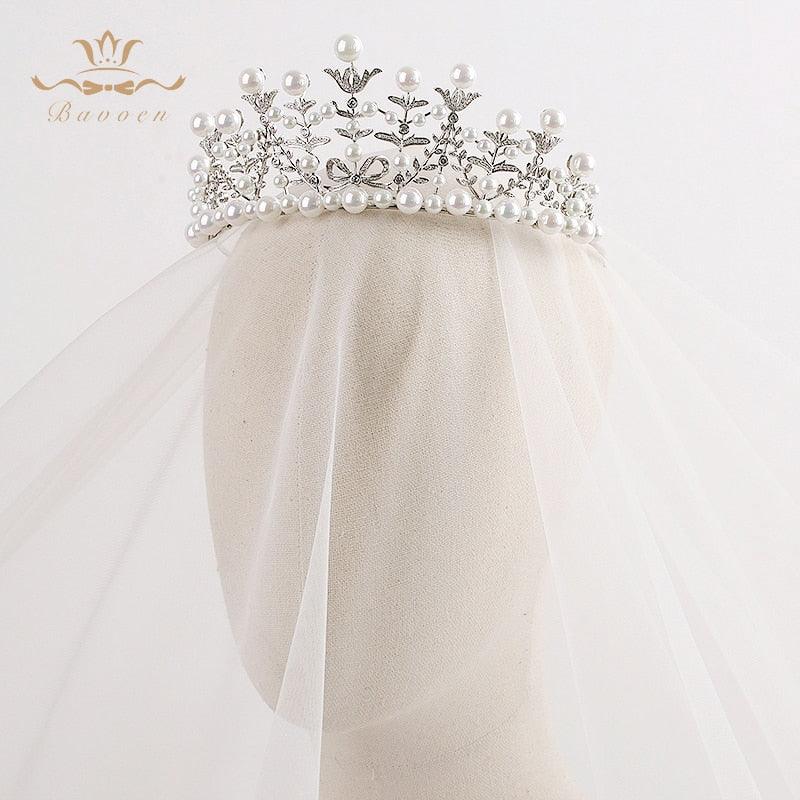 Fresh Water Pearls Wedding Luxury Zircon Crystal Tiara - TeresaCollections