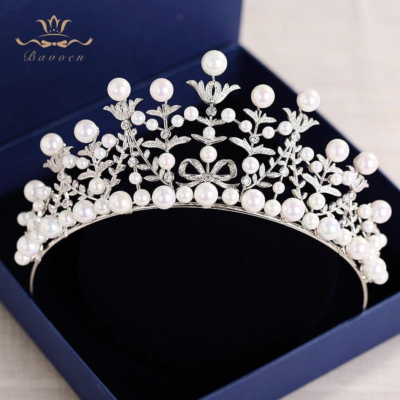 Fresh Water Pearls Wedding Luxury Zircon Crystal Tiara - TeresaCollections