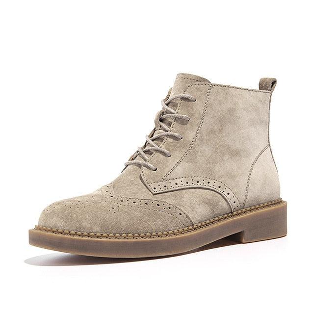 Pigskin Suede Handmade Lace Up Shoes - TeresaCollections