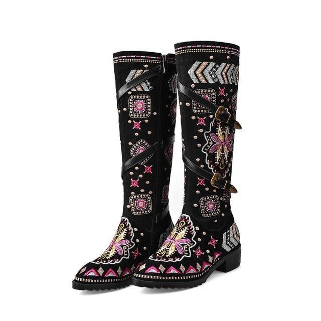 Winter genuine western bohemia embroidery knee high boot - TeresaCollections