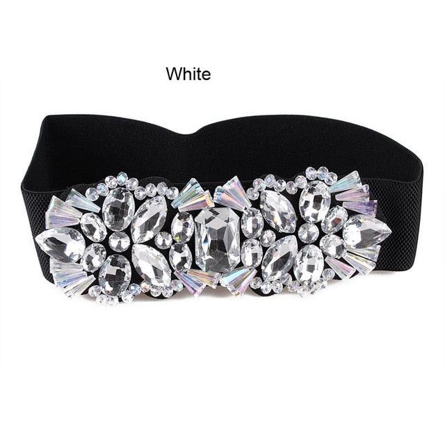 Rhinestone Elastic Waist Band Colorful Crystal Bead Belt - TeresaCollections