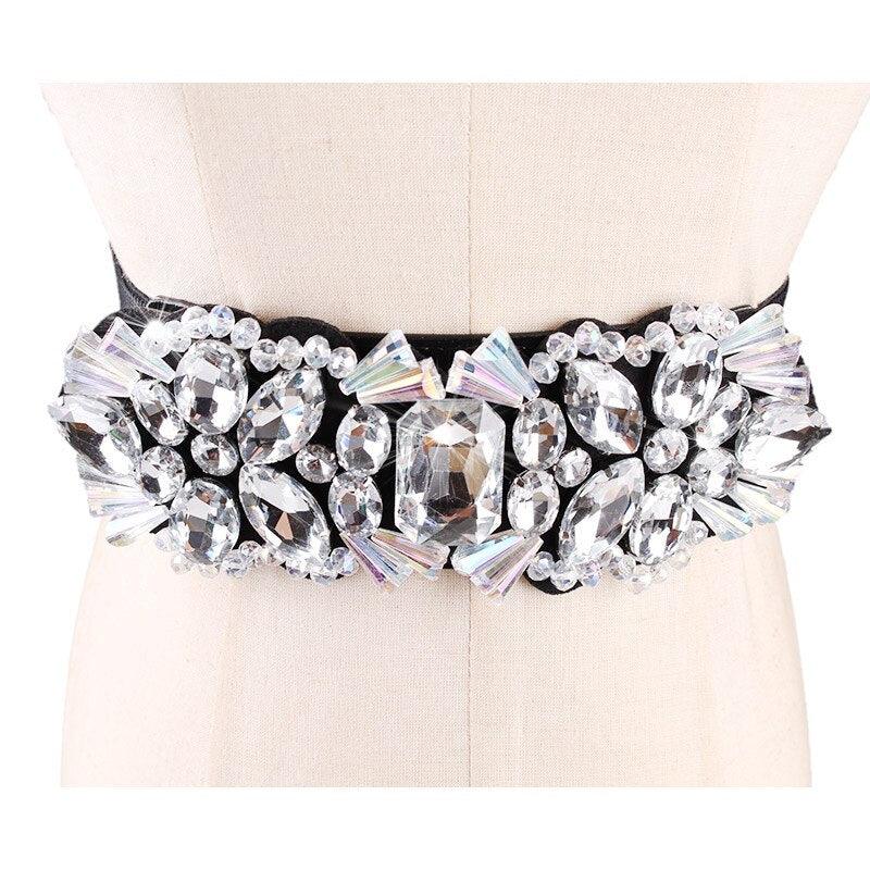 Rhinestone Elastic Waist Band Colorful Crystal Bead Belt - TeresaCollections