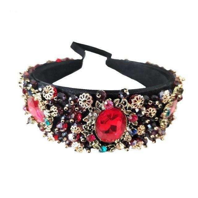 Rhinestone Beads Crystal Velvet Wide Headbands - TeresaCollections