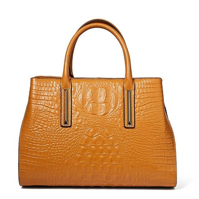 Crocodile Pattern Leather Shell Handbag - TeresaCollections