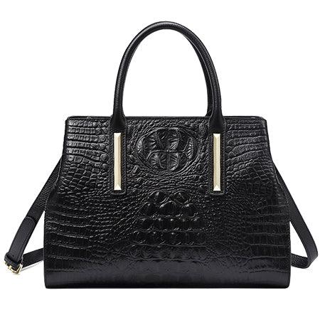 Crocodile Pattern Leather Shell Handbag - TeresaCollections