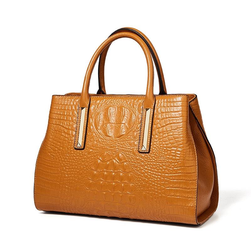 Crocodile Pattern Leather Shell Handbag - TeresaCollections