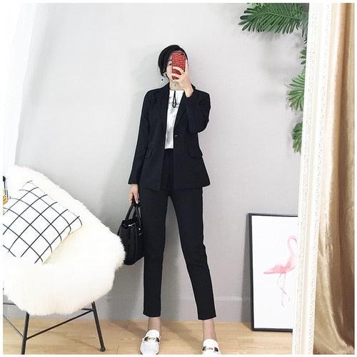 Solid Two-piece Set Professional Suit - TeresaCollections
