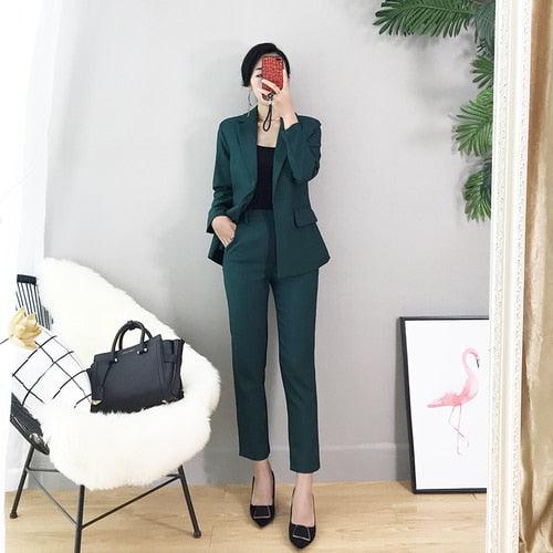 Solid Two-piece Set Professional Suit - TeresaCollections