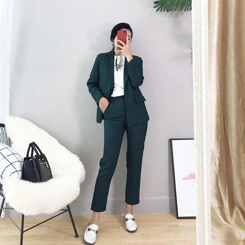 Solid Two-piece Set Professional Suit - TeresaCollections