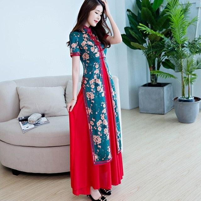 Cheongsam Oriental Ao Dai Vietnam Dress - TeresaCollections