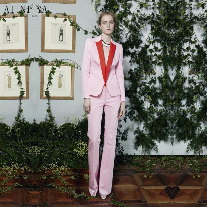 Pink Slim Fit With Lapel Trouser Pant Suit - TeresaCollections