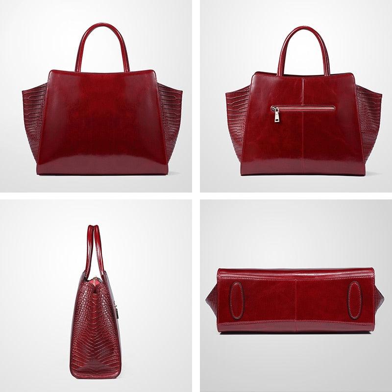 Burgundy Real Leather Handbag - TeresaCollections