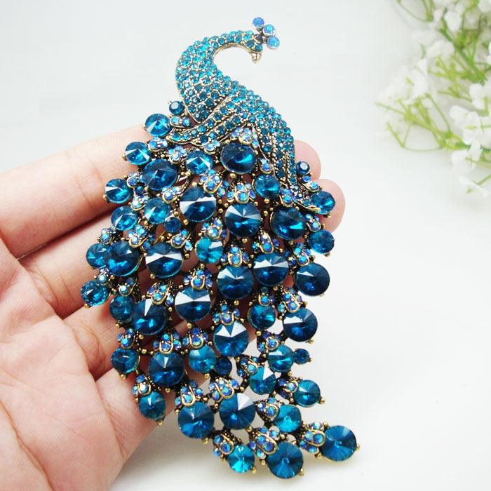 Crystal Peacock Bird Blue Woman Brooch Pin Pendant Gold-tone Party jewelry Gifts - TeresaCollections