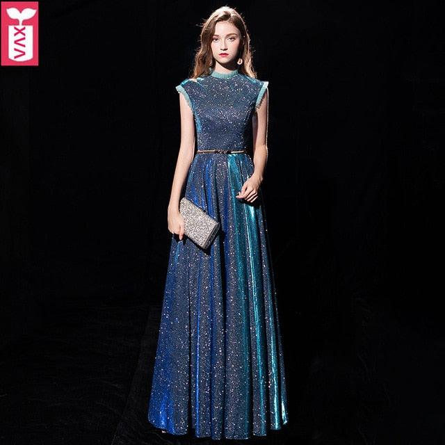 Noble Starry Sky Gowns Floor-length Evening Party Blue Maxi Dress - TeresaCollections