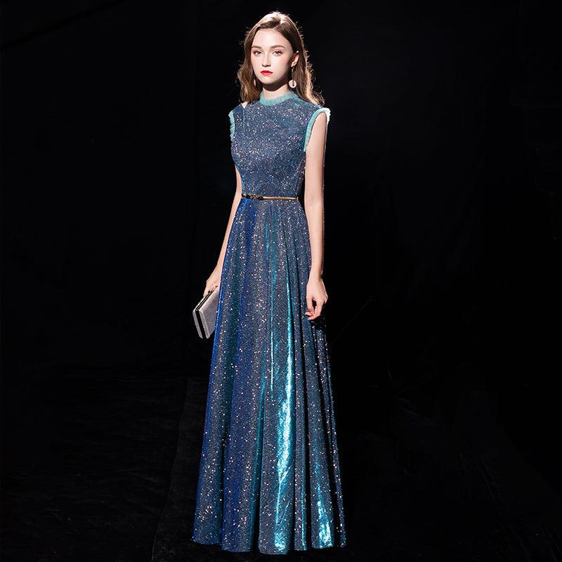 Noble Starry Sky Gowns Floor-length Evening Party Blue Maxi Dress - TeresaCollections