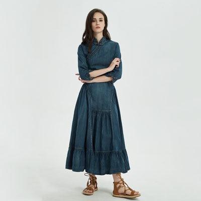 Autumn Vintage Denim Women Dress - TeresaCollections