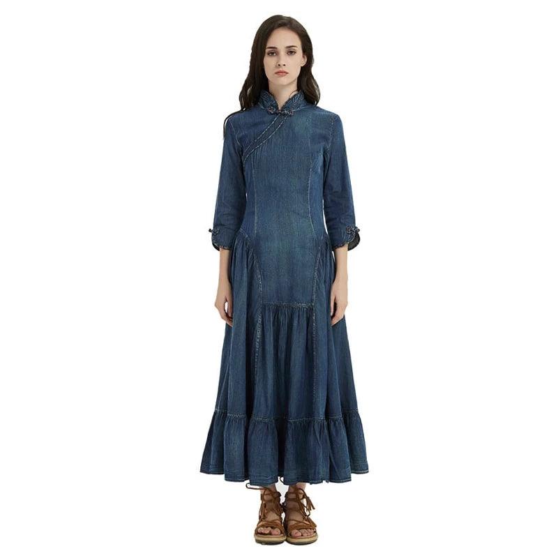 Autumn Vintage Denim Women Dress - TeresaCollections