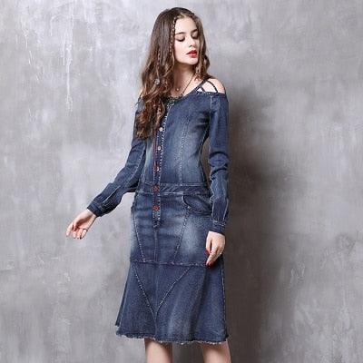 Denim Vintage Women Dress - TeresaCollections