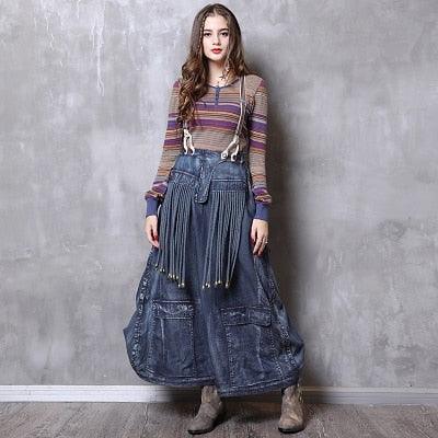 TeresaCollections Boho Overalls Denim Dress - Main Image
