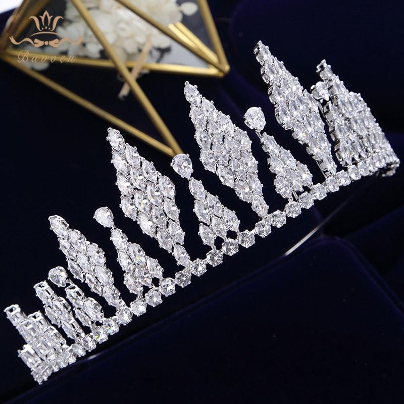 Elegant Simple Full Cubic Zircon Wedding Tiaras - TeresaCollections