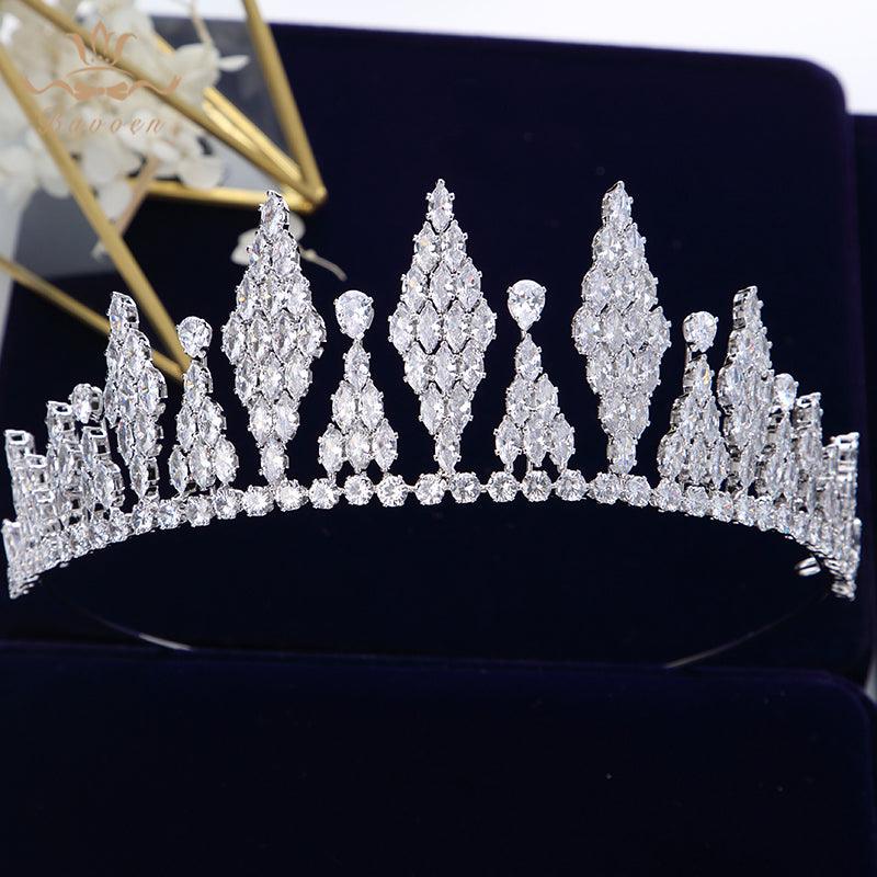 Elegant Simple Full Cubic Zircon Wedding Tiaras - TeresaCollections