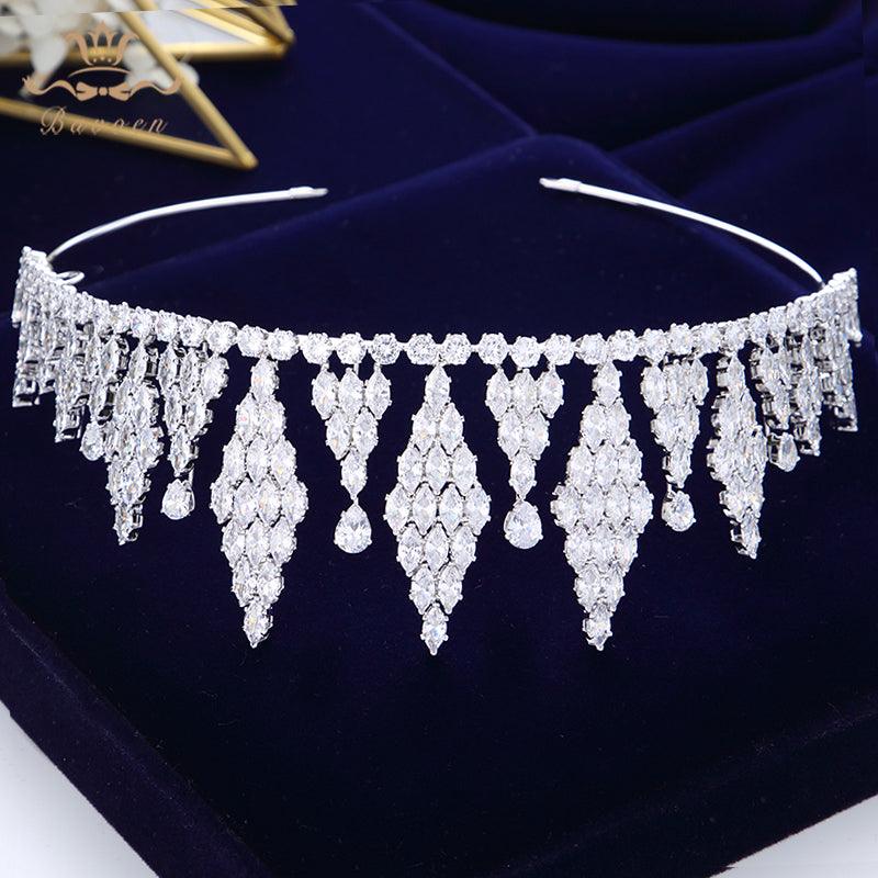 Elegant Simple Full Cubic Zircon Wedding Tiaras - TeresaCollections