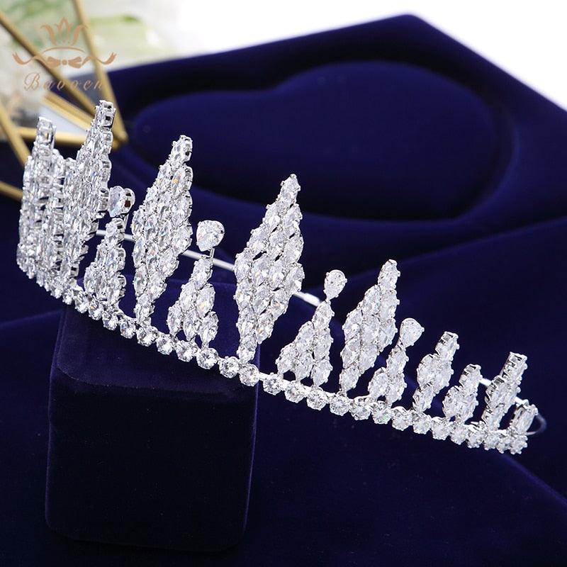 Elegant Simple Full Cubic Zircon Wedding Tiaras - TeresaCollections