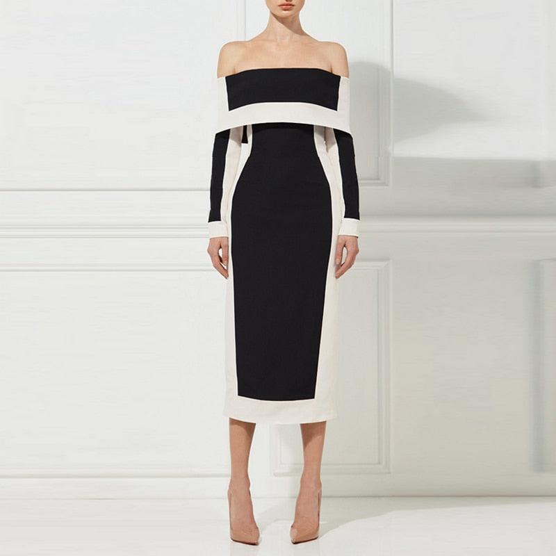 Off-Shoulder Slim Sheath Stretched Bodycon Dress - TeresaCollections
