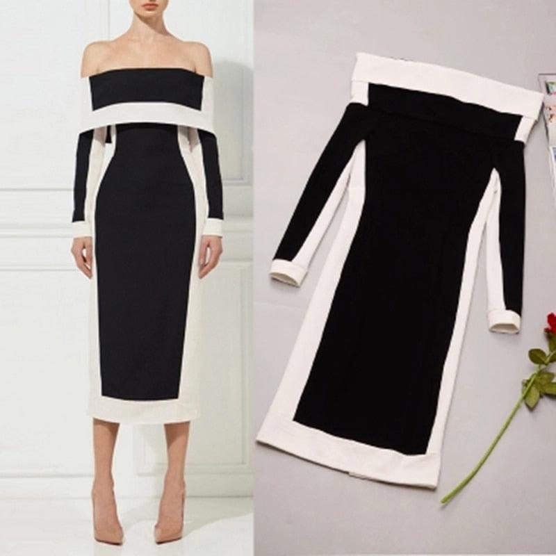 Off-Shoulder Slim Sheath Stretched Bodycon Dress - TeresaCollections