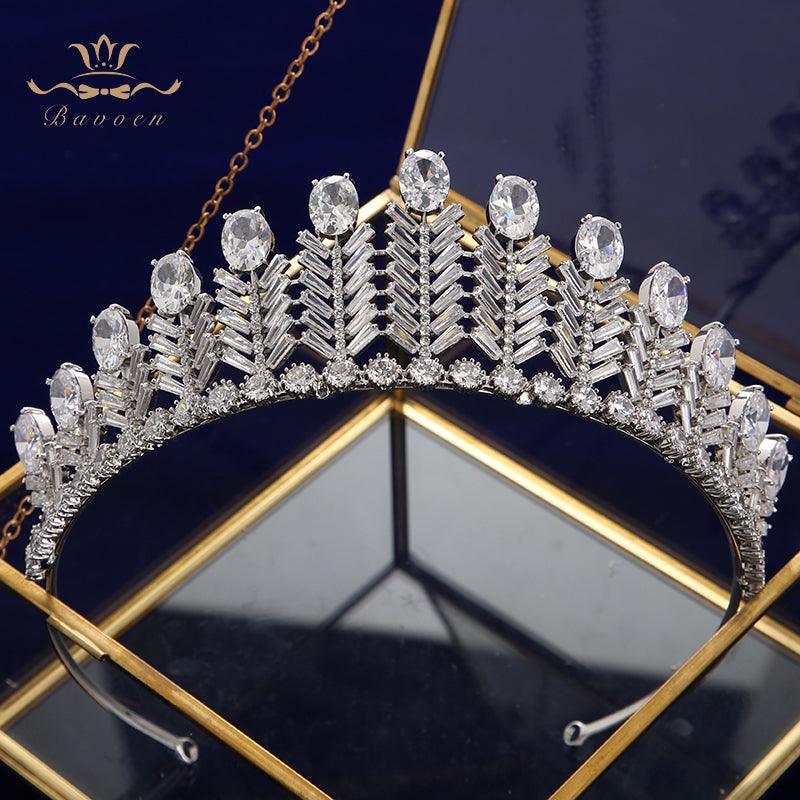 Elegant Zircon Plated Crystal Wedding Tiaras - TeresaCollections