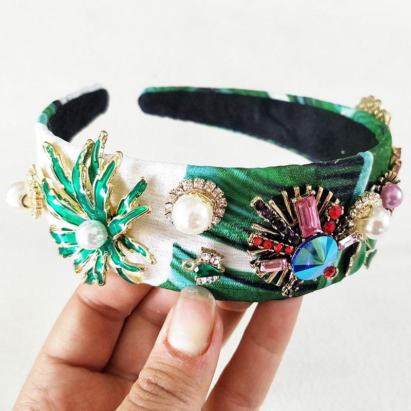 European Handmade Green Coconut Tree Headband Hair Accessories - TeresaCollections