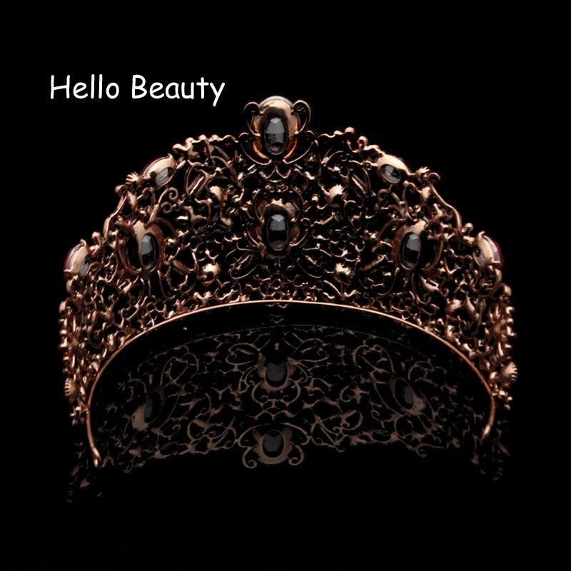 European Luxury Vintage Large Queen Diadem Red Rhinestone Baroque Crown Crystal Bridal Tiara - TeresaCollections