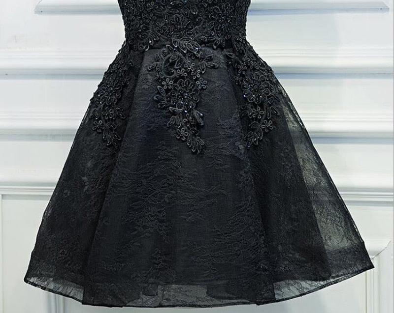 Black Short V-neck Evening Cocktail Black Mini Dress - TeresaCollections